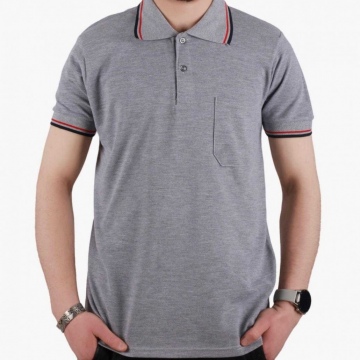 Polo Yaka Kol Bantlı Lakos Tişört Gri